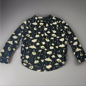 Womens Medium Simply Vera Wang Long Sleeve Semi Sheer Black Yellow Floral Blouse